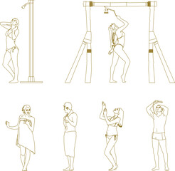 Sketch vector illustration design of people taking a shower