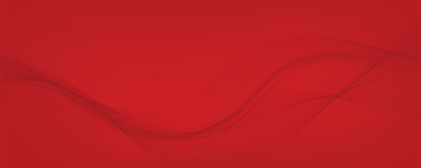 Vector abstract red gradient banner with dynamic red waves, lines and particles.