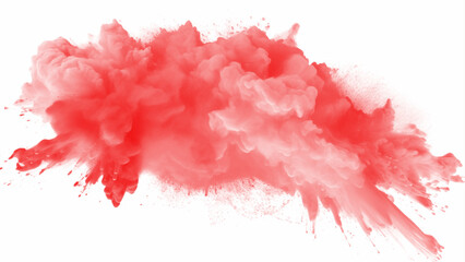 Bright red holi paint color powder festival explosion burst isolated white background. 