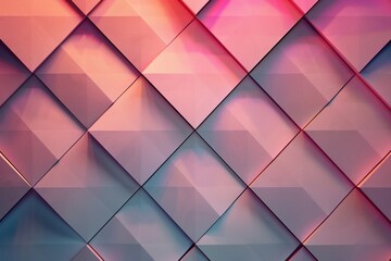 Abstract background featuring an array of overlapping geometric shapes in various shades and tones of pink, orange, and blue, purple