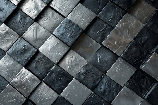 Abstract black and silver tiles arranged in a geometric pattern