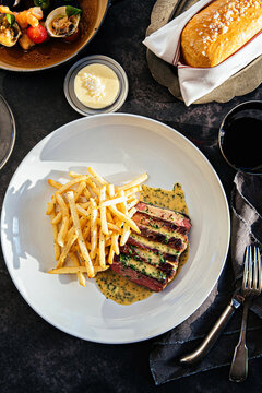 Steak Frites on Table