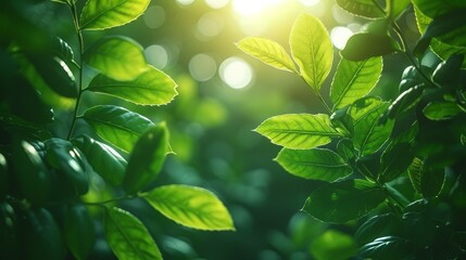   A tight shot of a green, leafy plant with the sun filtering through its foliage behind it