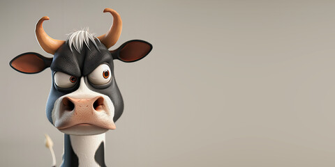 Cute Cartoon Angry Cow Character with Space for Copy - obrazy, fototapety, plakaty