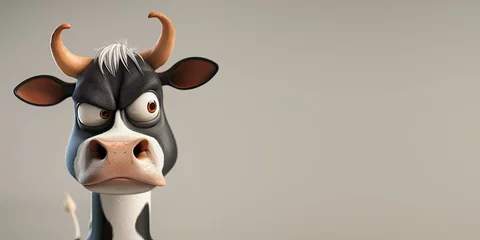 Deurstickers Cute Cartoon Angry Cow Character with Space for Copy © JJAVA