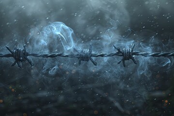 Barbed wire made of smoke against a dark background, symbolizing the pain and struggle of addiction.