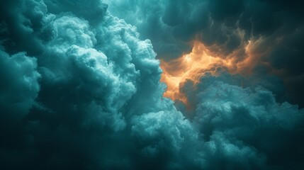   A significant cloud radiating much yellow and orange light from its center