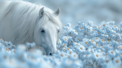  daisies surround horse in foreground, extend to background