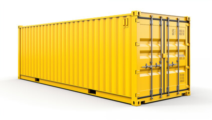 shipping container on transparent background, yellow cargo container, shipping and transportation concept - obrazy, fototapety, plakaty