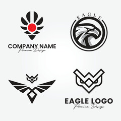 set bundle head eagle logo design, phoenix vector emblem, bird falcon vector wings logo template