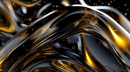 Abstract 3D rendering, macro, octane, gold and black, abstract shapes