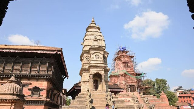Nepal Bhaktapur Durbar Square Siddhi Vatsala Temple Slow Motion Stabilizer Forward Back World Heritage Site Kathmandu Valley