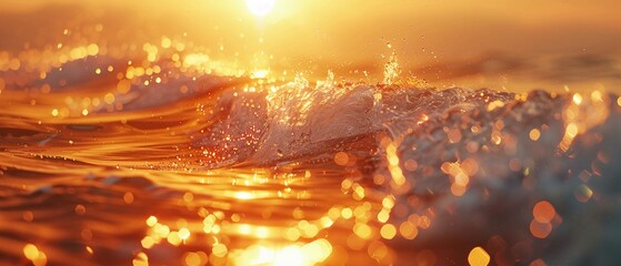 Golden hour, abstract waves, warm tones, closeup, bokeh effect for serene background , cinematic