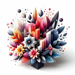 3D flat icon for business as Floral Fusion as An abstract blend of watercolor flowers with geometric shapes symbolizing modern artistry in watercolor floral theme with isolated white background ,Full 