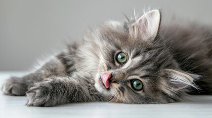 A funny and adorable gray kitten