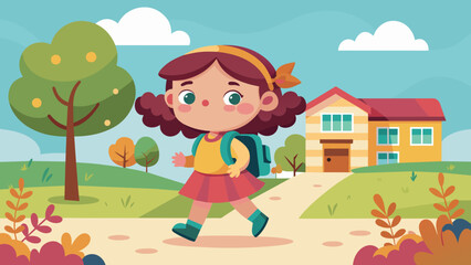 a vector illustration of a little girl going to sc