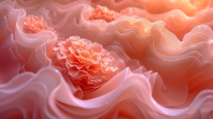   A close-up of a pink flower against a rippling, undulating fabric texture