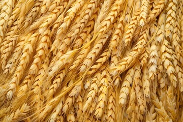 A close-up of a textured pattern of golden barley grains