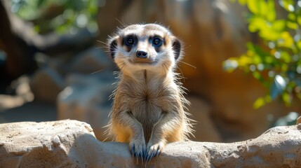 Fototapeta premium A meerkat on a rock, gazing sadly at the camera with expressive eyes