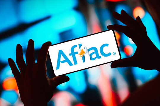 March 29, 2024, Brazil. In this photo illustration, the Aflac logo is displayed on a smartphone screen.