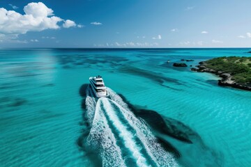 A luxury yacht on crystal blue waters under a clear sky