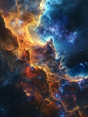 Stardust nebula, deep space colors, wide lens, vibrant for a cosmic wallpaper , octane render - obrazy, fototapety, plakaty