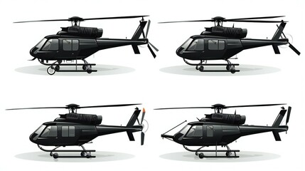 set of black vector illustration of helicopter