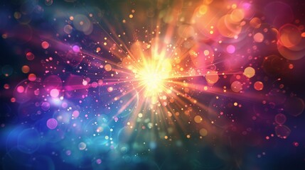 Radiant light burst with bokeh effects on a colorful gradient background