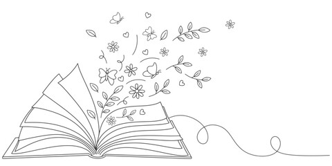 book with nature ornament line art style vector illustration