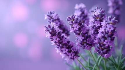   A tight shot of lavender blooms in a vase, tabletop-set against softly blurred background lights
