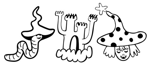 set of doodle icons elements in vector.teenage subcultural objects.line art for stickers, print, app, design, web site, label, poster, postcard