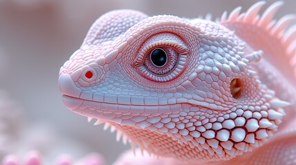 Obraz premium A tight shot of a lizard's head displays a red-and-white banded eyestrip