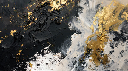 Oil paint Black, gold and white marble texture background. Generative AI