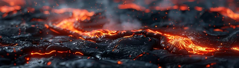 Fotobehang Volcanic lava, abstract flow, wide view, fiery reds for a dynamic background , 3D render © NatthyDesign