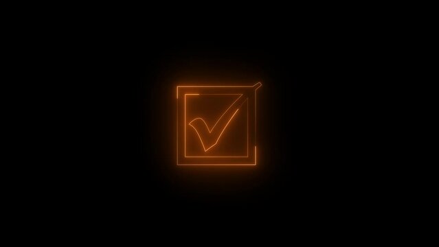 Neon glowing brown color checkbox icon animation black background