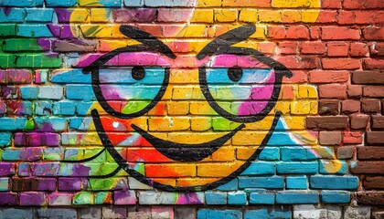 Naklejka premium Colorful graffiti on the brick wall as face
