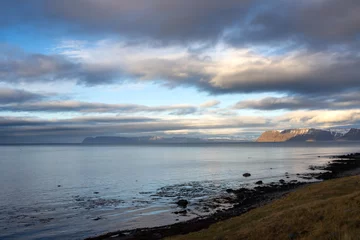 Photo sur Plexiglas Atlantic Ocean Road Beginning of sunset at the fjord, Westfjords, Iceland