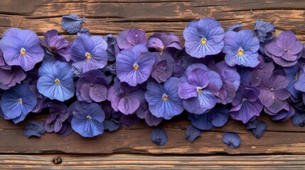   A tight shot of purple blooms atop a weathered wood table, with a wood plank as the background