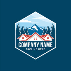 house logo design vector in the mountains