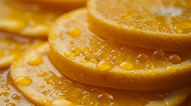   A stack of sliced lemons dripping with water atop them