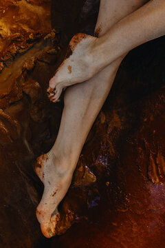Close Up photo of female skin texture of woman's feet and ankle.