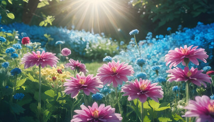 Fototapeta na wymiar flowers spring summer in Sunny garden Colorful beautiful multicolored 5