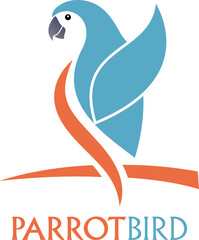 Modern and simple parrot bird with orange and blue color logo. Abstract emblems, design concepts.
