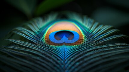 Obraz premium A tight shot of a peacock's tail, crystal-clear A hazy peacock tail tip nearby