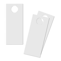 White blank door hanger. Realistic vector mockup. Hanging paper card, promotional information display. Mock-up for design - 770911068