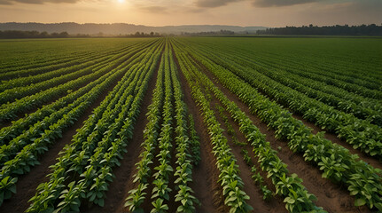 Fototapeta na wymiar View of soybean farm agricultural field against sky .Generative AI