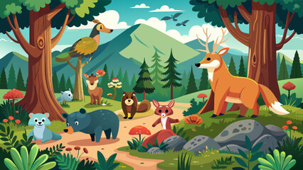 forest scene with various animals 1 illustration