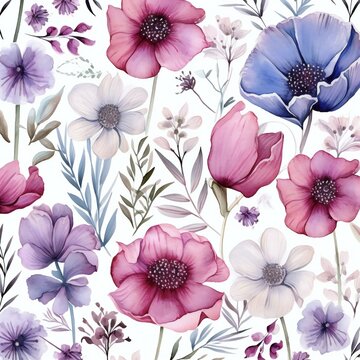 seamless pattern with different kinds of watercolor elements