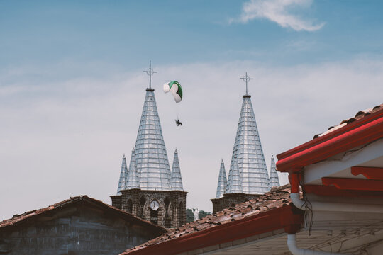 Gothic Church Towers and Parachutist