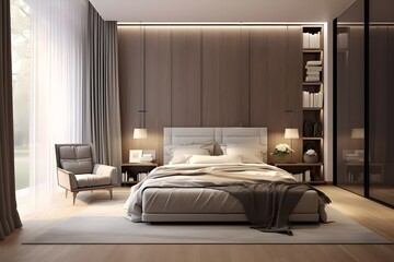 Fototapeta premium Sophisticated 3D Luxury Bedroom in Taupe HD